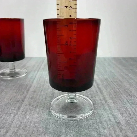 Ruby Red wine glasses clear stems France 5"‎ tall set of 4 - Picture 5 of 8